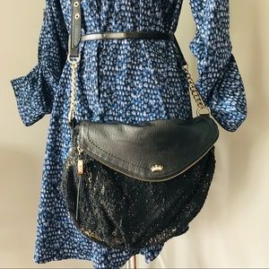 Juicy Couture Velour Black and Gold Crossbody Bag